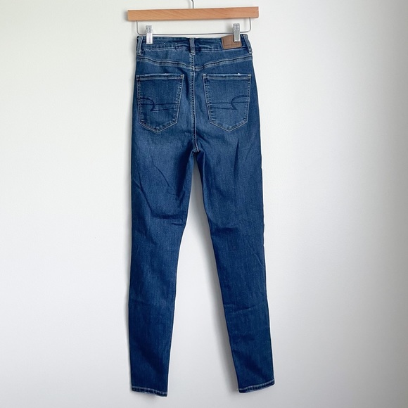 American Eagle Curvy Super Hi-Rise Jegging Jeans | distressed, dark wash denim - Picture 3 of 7